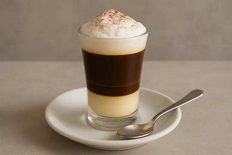 Café bombón en vaso de vidrio